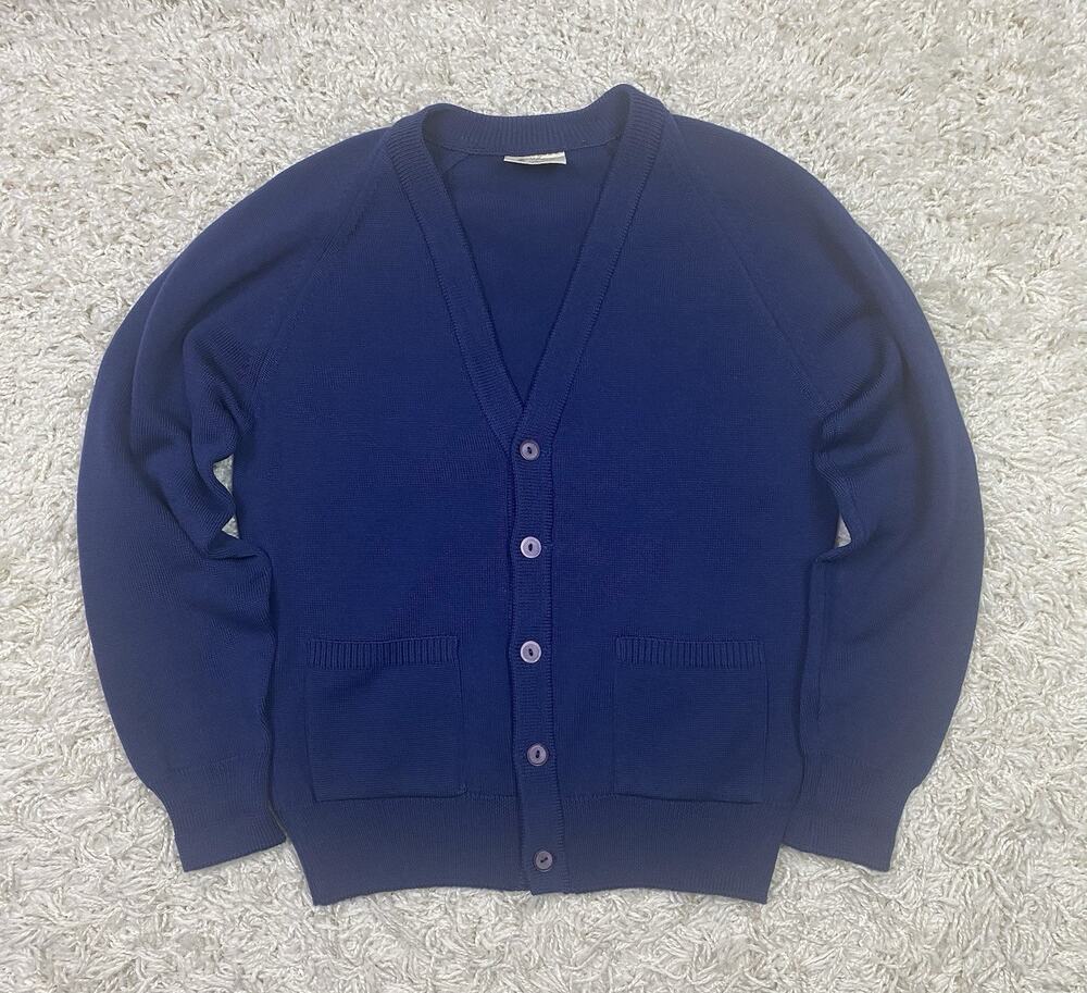 Vintage 70’s Tamar Woolmark Pure New Wool Cardigan Navy Blue Pockets Sz Small